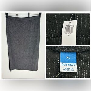 Old Navy NWT Midi Skirt Size XL Metallic Silver Side Slit Elastic Waist Party